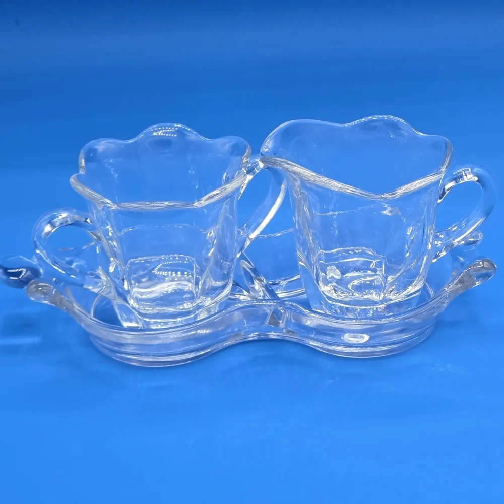 DUNCAN & MILLER Vintage Canterbury 3 piece Crystal Sugar, Creamer & Divided Tray